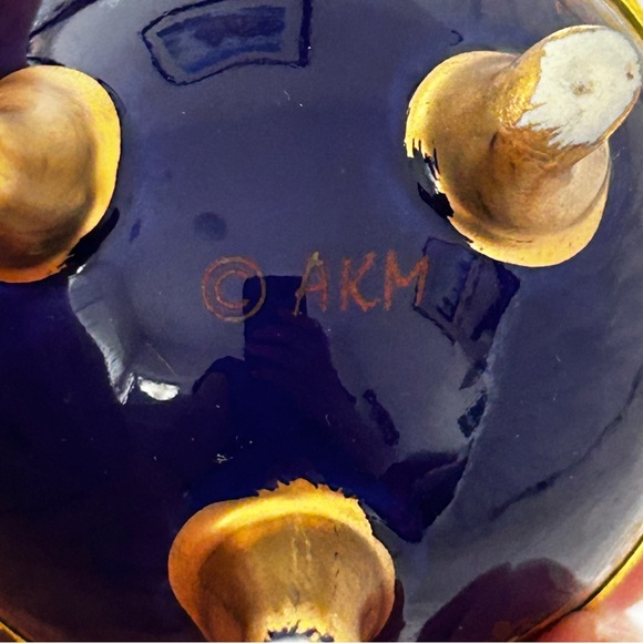 Russion AKM Porcelain Cobalt Blue Gold Egg Shaped Trinket Box Saint Petersburg - Picture 10 of 13